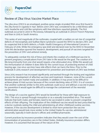 Essay on Review of Zika Virus Vaccine Market Place