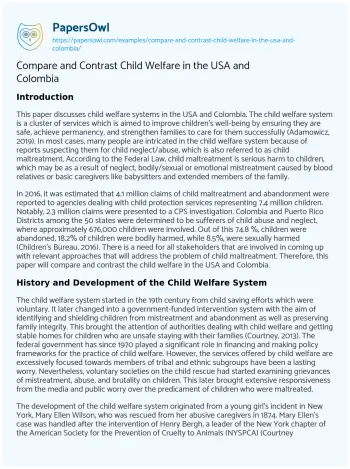 Essay on Compare and Contrast Child Welfare in the USA and Colombia