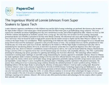 Essay on The Ingenious World of Lonnie Johnson: from Super Soakers to Space Tech