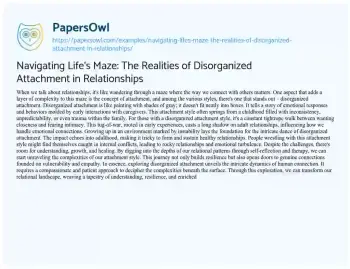 Essay on Navigating Life’s Maze: the Realities of Disorganized Attachment in Relationships