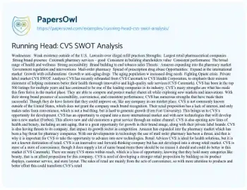 Essay on Running Head: CVS SWOT Analysis