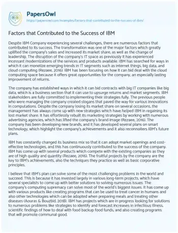 Essay on Factors that Contributed to the Success of IBM