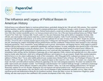 Essay on The Influence and Legacy of Political Bosses in American History