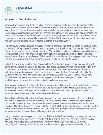 Essay on Women in Saudi Arabia