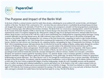 Essay on The Purpose and Impact of the Berlin Wall