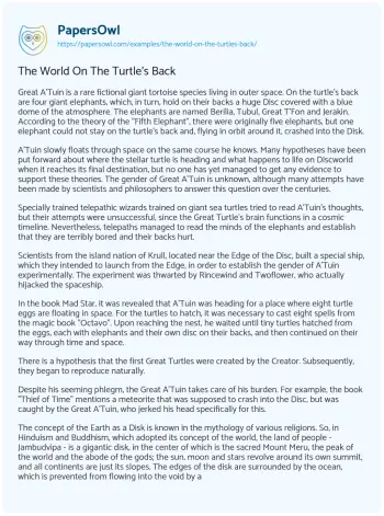 Essay on The World on the Turtle’s Back