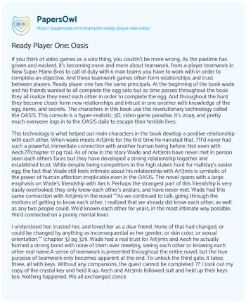 Essay on Ready Player One: Oasis