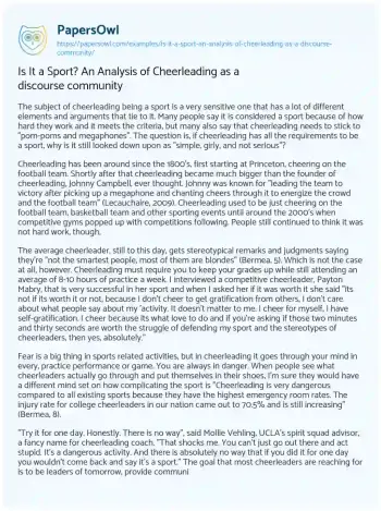 Essay on Is it a Sport? an Analysis of Cheerleading as a Discourse Community