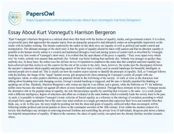 Essay on Essay about Kurt Vonnegut’s Harrison Bergeron