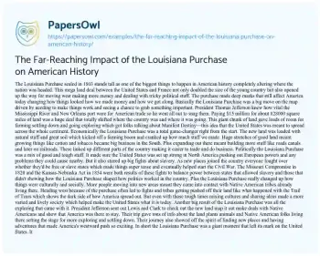 Essay on The Far-Reaching Impact of the Louisiana Purchase on American History