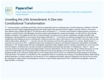 Essay on Unveiling the 27th Amendment: a Dive into Constitutional Transformation