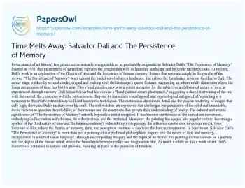 Essay on Time Melts Away: Salvador Dali and the Persistence of Memory