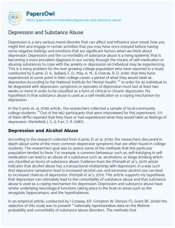 Essay on Depression and Substance Abuse