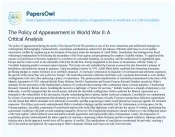 Essay on The Policy of Appeasement in World War II: a Critical Analysis