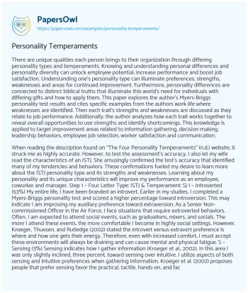 Essay on Personality Temperaments