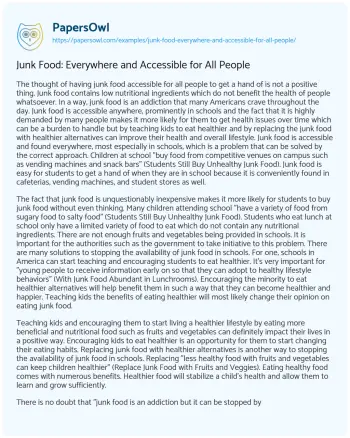 Essay on Junk Food: Everywhere and Accessible for all People