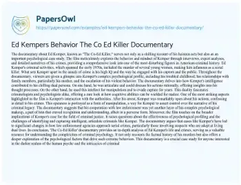 Essay on Ed Kempers Behavior the Co Ed Killer Documentary