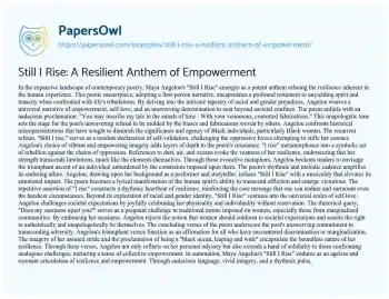 Essay on Still i Rise: a Resilient Anthem of Empowerment