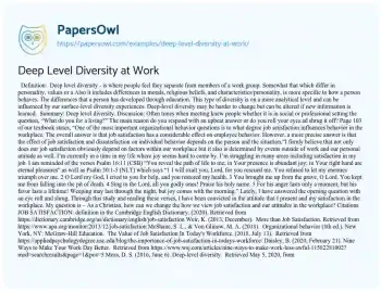 Essay on Deep Level Diversity at Work