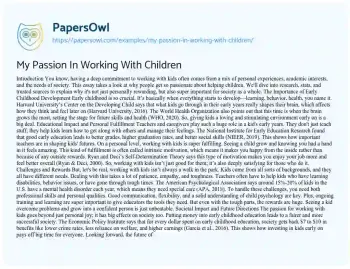 Essay on My Passion in Working with Children