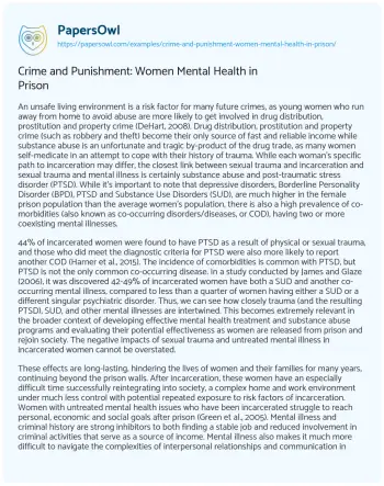 Essay on Crime and Punishment: Women Mental Health in Prison