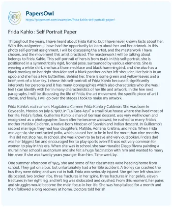 Essay on Frida Kahlo : Self Portrait Paper