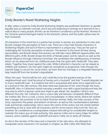 Essay on Emily Bronte’s Novel Wuthering Heights