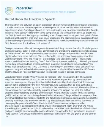 Essay on Hatred under the Freedom of Speech