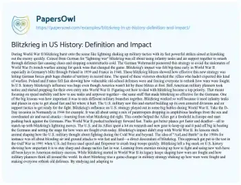 Essay on Blitzkrieg in US History: Definition and Impact