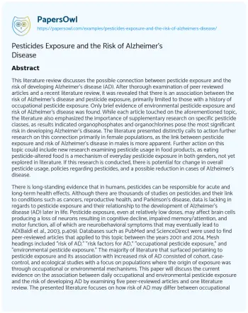 Essay on Pesticides Exposure and the Risk of Alzheimer’s Disease