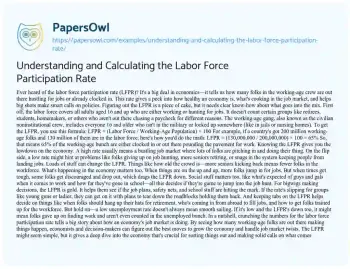 Essay on Understanding and Calculating the Labor Force Participation Rate