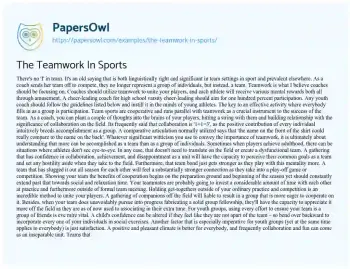 Essay on The Teamwork in Sports