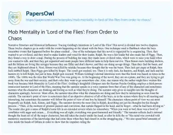 Essay on Mob Mentality in ‘Lord of the Flies’: from Order to Chaos