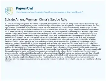 Essay on Suicide Among Women : China ‘s Suicide Rate