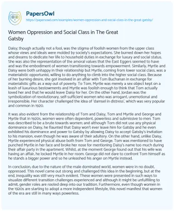 Essay on Women Oppression and Social Class in the Great Gatsby