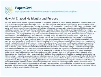 Essay on How Art Shaped my Identity and Purpose