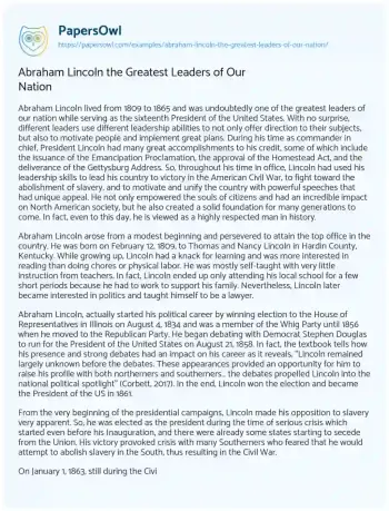 Essay on Abraham Lincoln the Greatest Leaders of our Nation