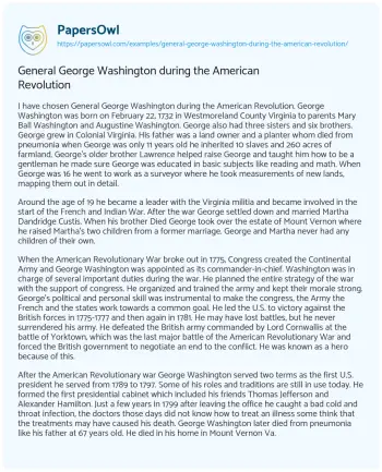 Essay on General George Washington during the American Revolution