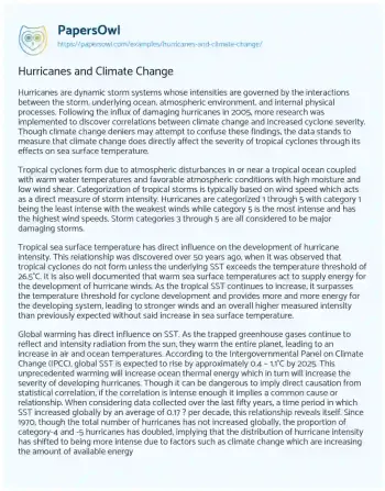 Essay on Hurricanes and Climate Change