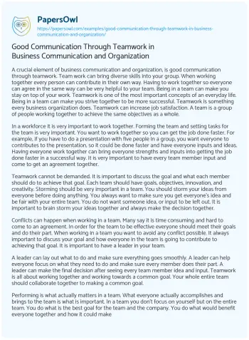 Essay on Good Communication through Teamwork in Business Communication and Organization