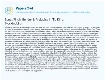 Essay on Scout Finch: Gender & Prejudice in ‘To Kill a Mockingbird