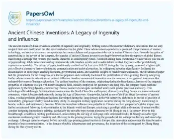 Essay on Ancient Chinese Inventions: a Legacy of Ingenuity and Influence