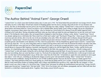 Essay on The Author Behind “Animal Farm”: George Orwell