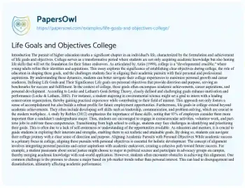 Essay on Life Goals and Objectives College