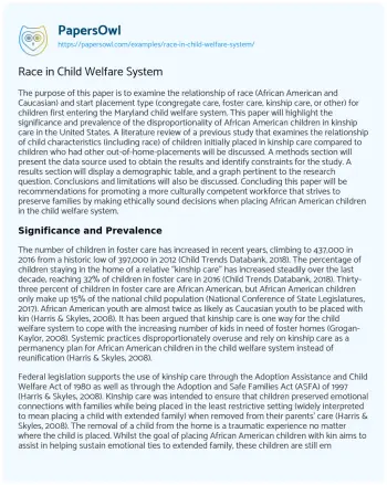 Essay on Race in Child Welfare System