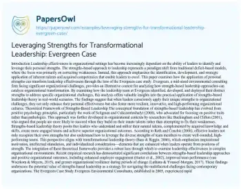 Essay on Leveraging Strengths for Transformational Leadership: Evergreen Case