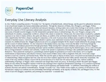 Essay on Everyday Use Literary Analysis