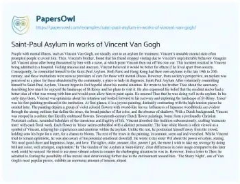 Essay on Saint-Paul Asylum in Works of Vincent Van Gogh