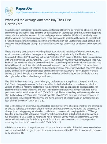 Essay on When Will the Average American Buy their First Electric Car?