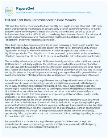 Essay on Mill and Kant both Recommended to Base Morality